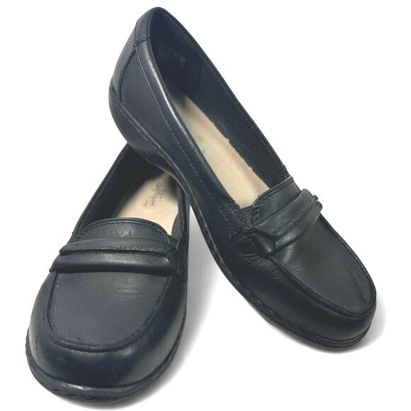 Clark’s Ashland Lilly Black Leather Slip-on Loafers Women sz 8.5 - Picture 1 of 7